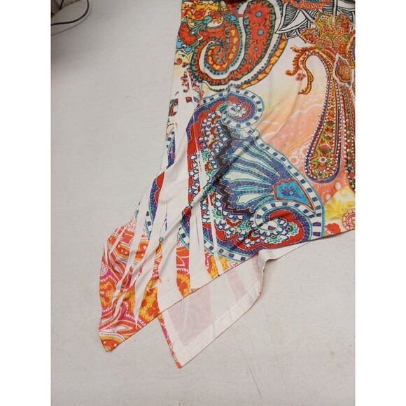 R. Roug Rhinestone Embellished Floral Paisley Top Bright Colorful Sharkbite 2X - Picture 7 of 11
